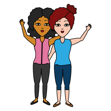 two women portrait waving hand vector illustrationのイラスト素材