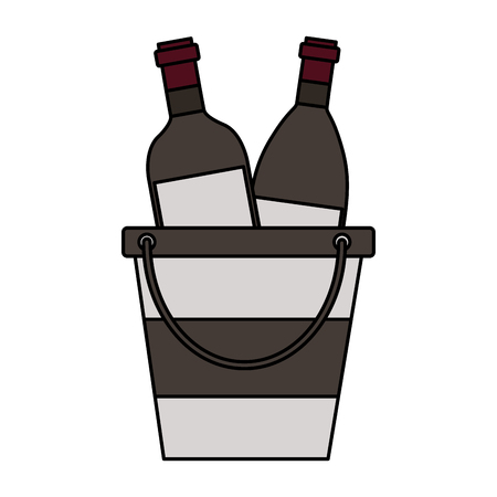 wine bottles ice bucket white background vector illustrationのイラスト素材