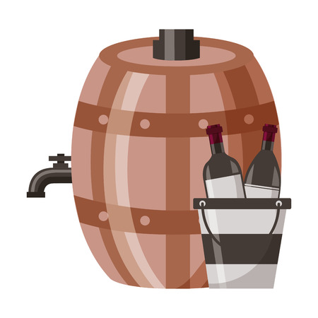 wine bottles on ice bucket and barrel vector illustrationのイラスト素材