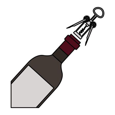 wine bottle with corkscrew on white background vector illustrationのイラスト素材