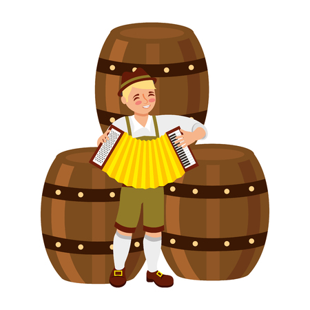 bavarian man with accordion and barrels vector illustrationのイラスト素材