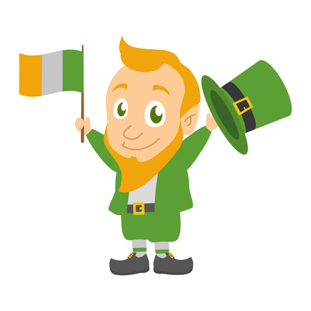leprechaun with hat and flag happy st patricks day vector illustrationのイラスト素材