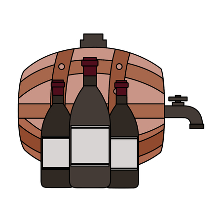 wine barrel and three bottles vector illustrationのイラスト素材