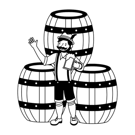 bavarian man with beer barrels vector illustrationのイラスト素材