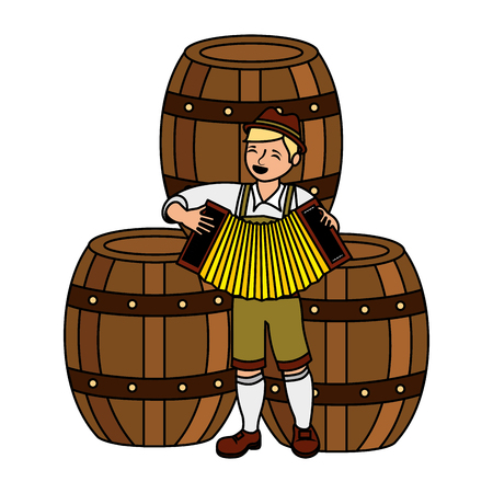 bavarian man with accordion and barrels vector illustrationのイラスト素材