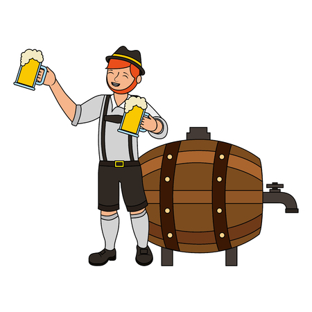 bavarian man with beers barrel vector illustrationのイラスト素材