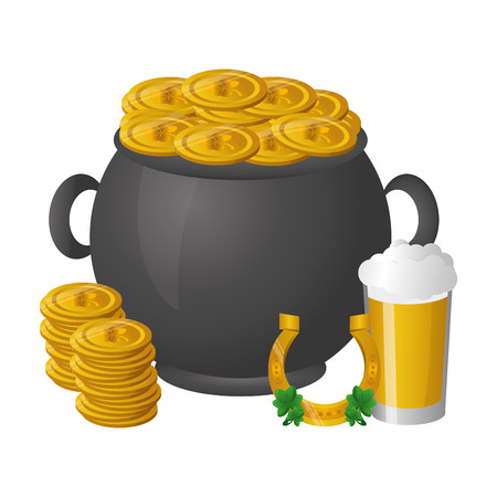 cauldron coins horseshoe beer happy st patricks day vector illustrationのイラスト素材