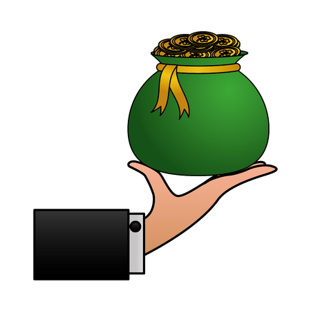 hand holding money bag coins happy st patricks day vector illustrationのイラスト素材