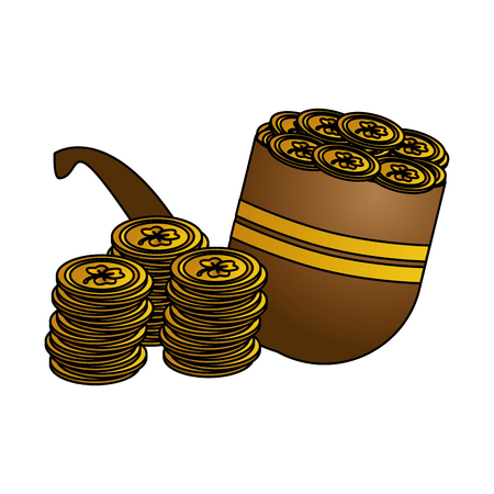 tobacco pipe with coins happy st patricks day vector illustrationのイラスト素材