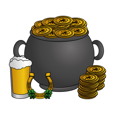 pot with coins hat horseshoe happy st patricks day vector illustrationのイラスト素材