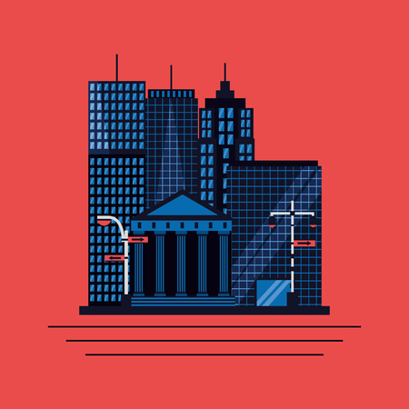 new york city traffic lights buildings street vector illustrationのイラスト素材
