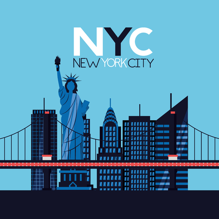 new york city brooklyn bridge statue of liberty vector illustrationのイラスト素材