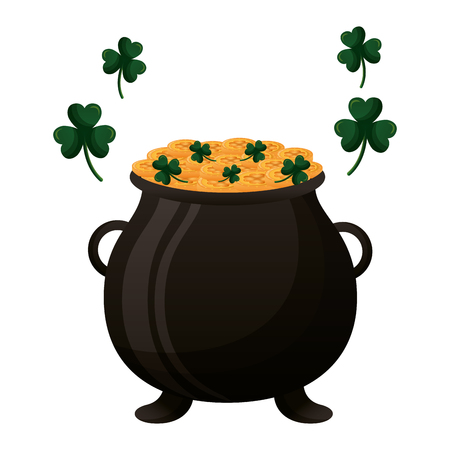 cauldron coins falling clovers happy st patricks day vector illustrationのイラスト素材