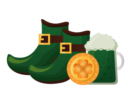green beer shoes and coin happy st patricks day vector illustrationのイラスト素材