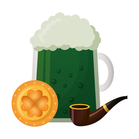 green beer coin clover and pipe st patricks day vector illustrationのイラスト素材