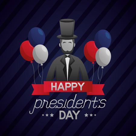 happy presidents day abraham lincoln balloons ribbon vector illustrationのイラスト素材