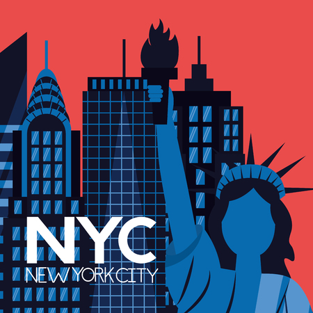 new york city statue of liberty sign buildings background vector illustrationのイラスト素材