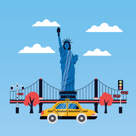 statue of liberty taxi new york skyscraper vector illustrationのイラスト素材