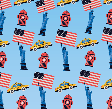 statue of liberty building taxi background new york city vector illustrationのイラスト素材
