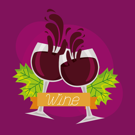 wine glasses toast splashing leaves ribbon vector illustrationのイラスト素材