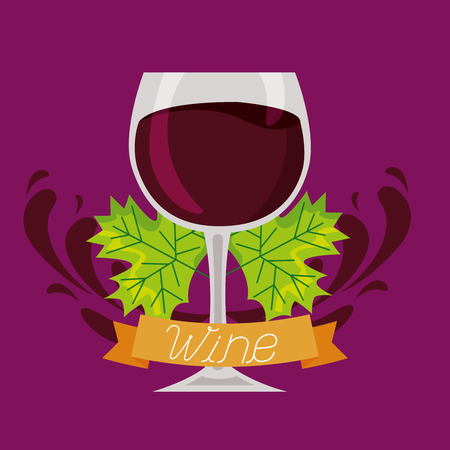 wine glass leaves ribbon celebration vector illustrationのイラスト素材