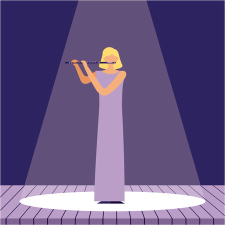 woman with flute music jazz in the stage vector illustrationのイラスト素材