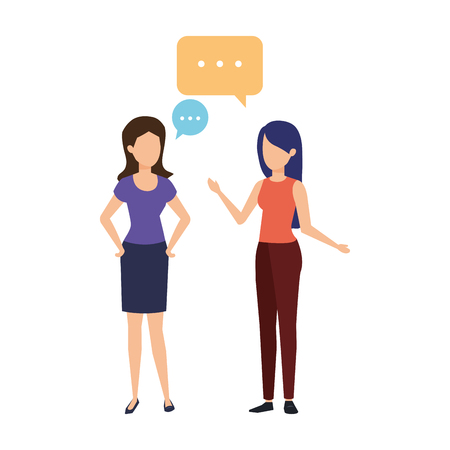 couple of girls with speech bubble vector illustration designのイラスト素材