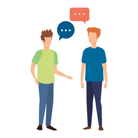 couple of men with speech bubble vector illustration designのイラスト素材