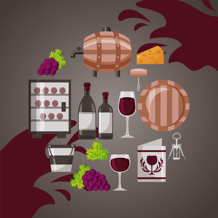 wine bottle cup barrel cooler bucket collection vector illustrationのイラスト素材