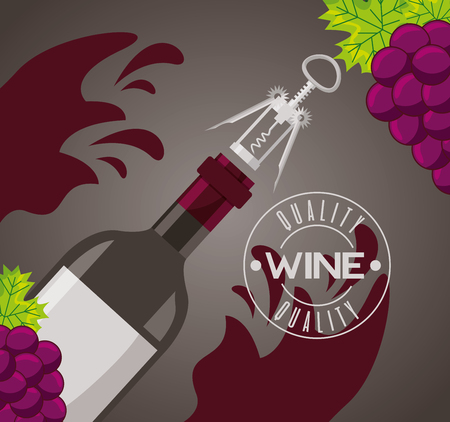 wine bottle with corkscrew splashes vector illustrationのイラスト素材