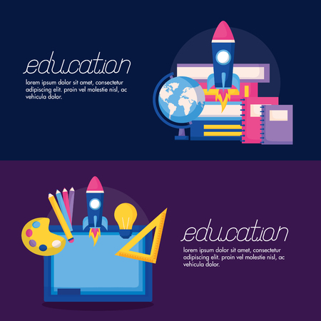 education banners supplies school tools vector illustrationのイラスト素材