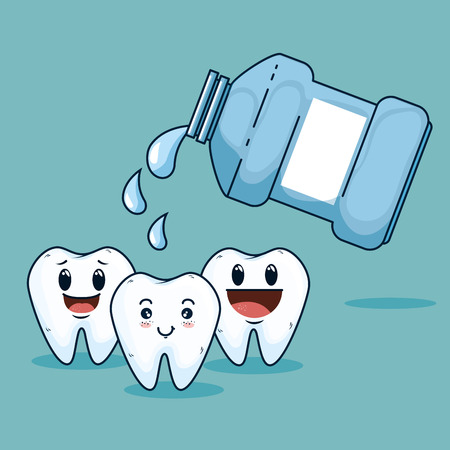 teeth care treatment with mouthwash equipment vector illustrationのイラスト素材