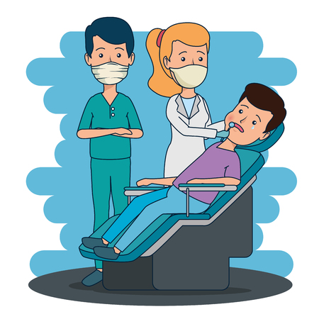 professional dentist man and woman with patient vector illustrationのイラスト素材