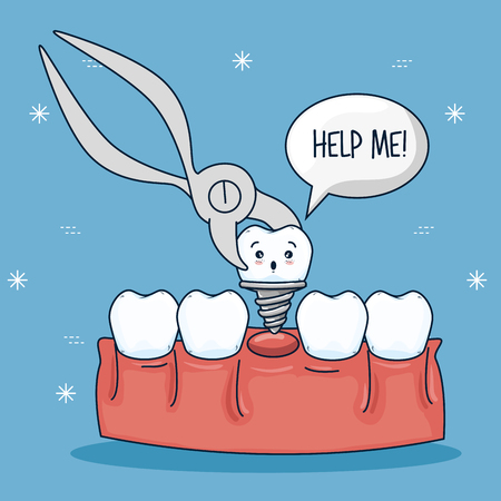 teeth treatment and deltal neppers with prosthesis tooth vector illustrationのイラスト素材