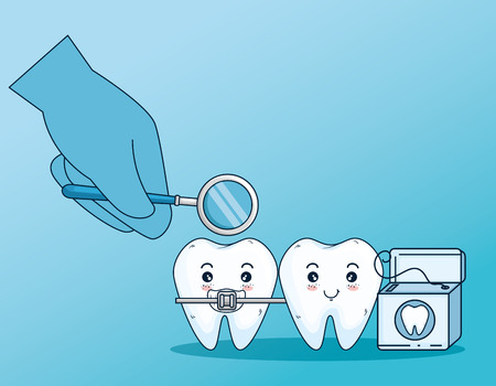 teeth care with orthodontic and dental floss vector illustrationのイラスト素材