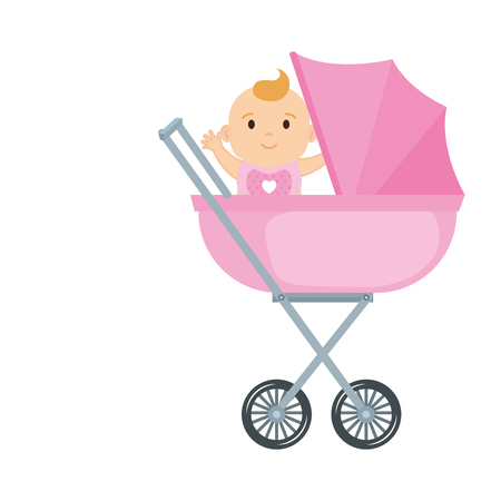 cute and little girl baby in cart vector illustration designのイラスト素材