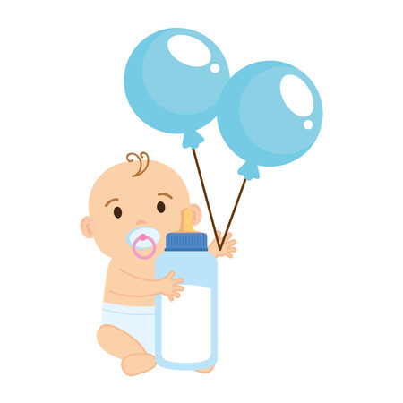 cute and little boy baby with milk bottle vector illustration designのイラスト素材
