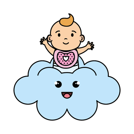 cute and little girl baby in cloud vector illustration designのイラスト素材