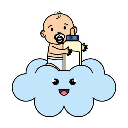 cute and little boy baby in cloud vector illustration designのイラスト素材