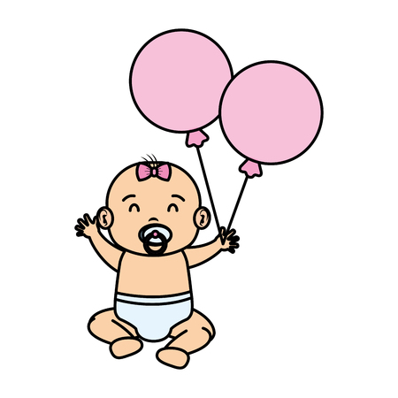 cute and little girl baby with balloons helium vector illustration designのイラスト素材