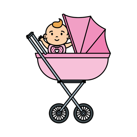 cute and little girl baby in cart vector illustration designのイラスト素材