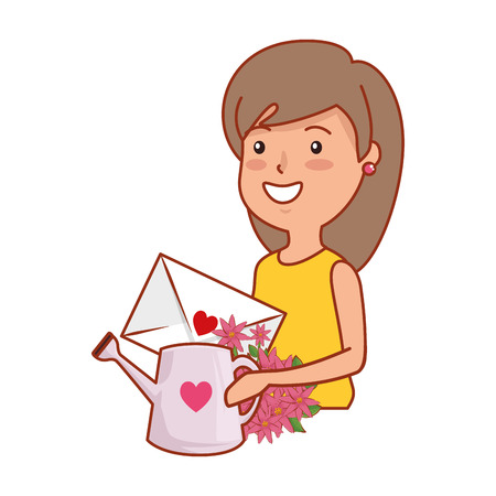 young woman with sprinkler and love letter vector illustration designのイラスト素材