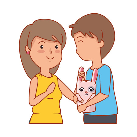 couple lovers with cute rabbit vector illustration designのイラスト素材