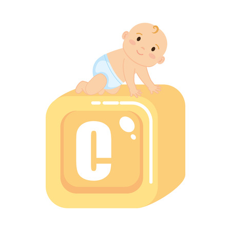 little baby with alphabet block toy icons vector illustration designのイラスト素材