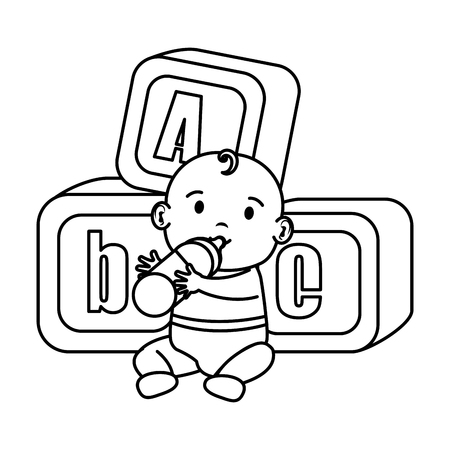 little baby with alphabet blocks toys icons vector illustration designのイラスト素材