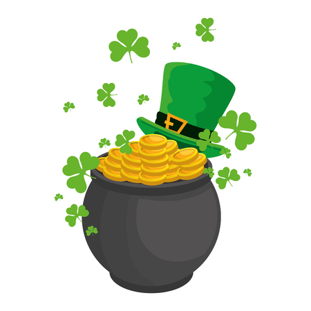 cauldron with coins and leprechaun hat st patricks day vector illustrationのイラスト素材