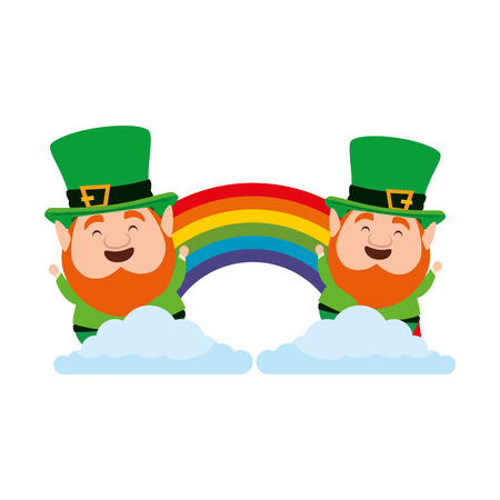 st patricks day leprechauns with rainbow vector illustration designのイラスト素材