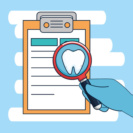 dentistry diagnosis with medicine treatment and magnifying glass vector illustrationのイラスト素材