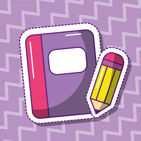 cute notebook and pencil sticker design vector illustrationのイラスト素材