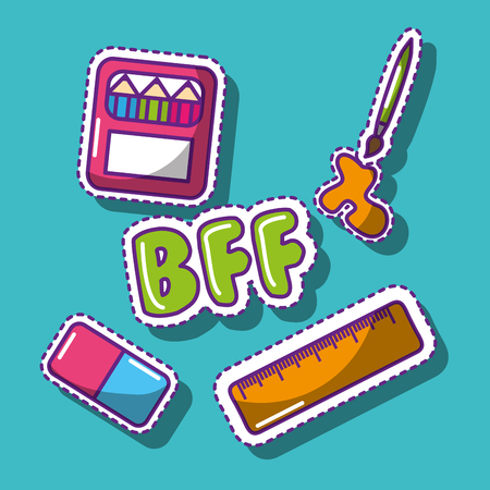 bff school crayons ruler eraser brush art vector illustrationのイラスト素材
